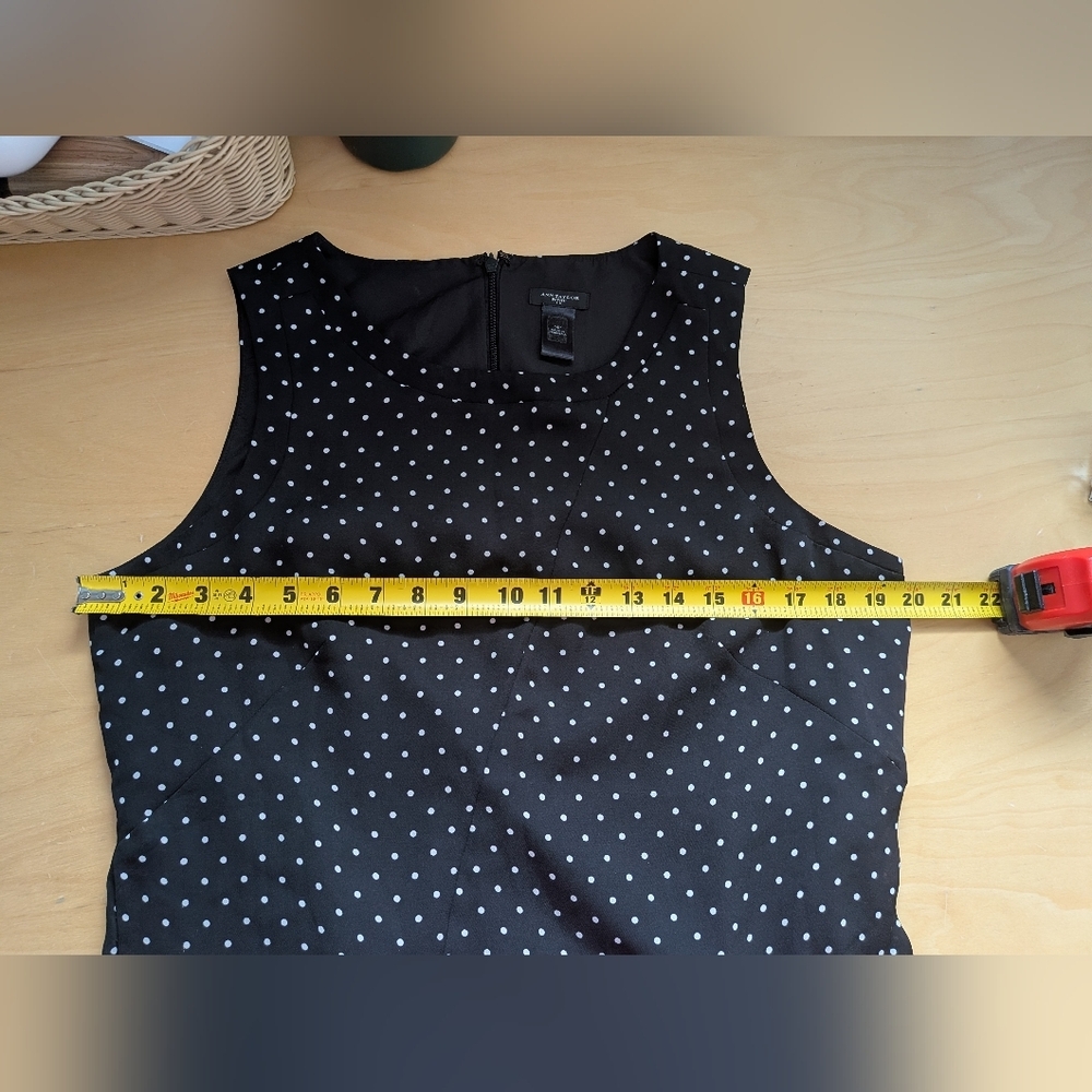 ANN TAYLOR Polka Dot Dress Women Size 14P Black White Back Zipper Sleeveless - Picture 8 of 10